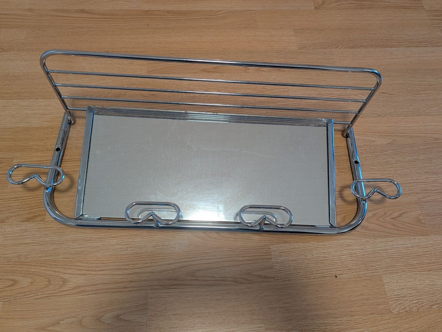 Coat rack with 4 hooks, mirror, chrome metal