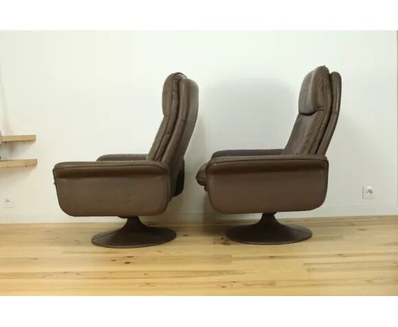 Paire de fauteuils et ottoman DS50 cuir De Sede pied tulipe gainé, rotatifs