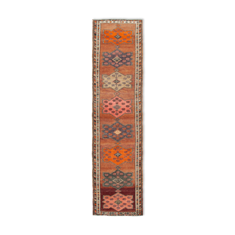 Hand-knotted one-of-a-kind turkish brown runner rug 87 cm x 357 cm