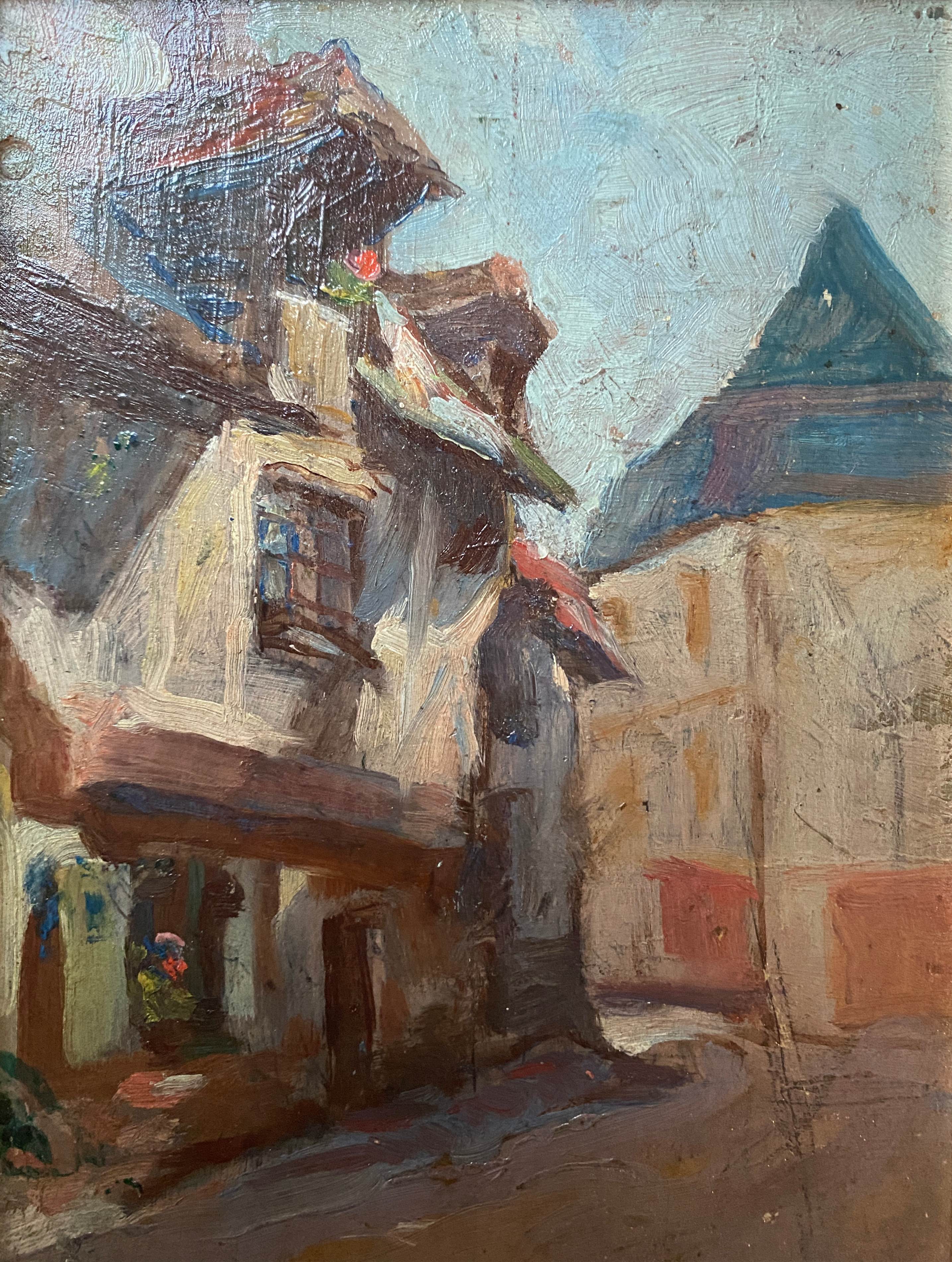 HSP table "street with old houses" early XX° Auxerre? + frame