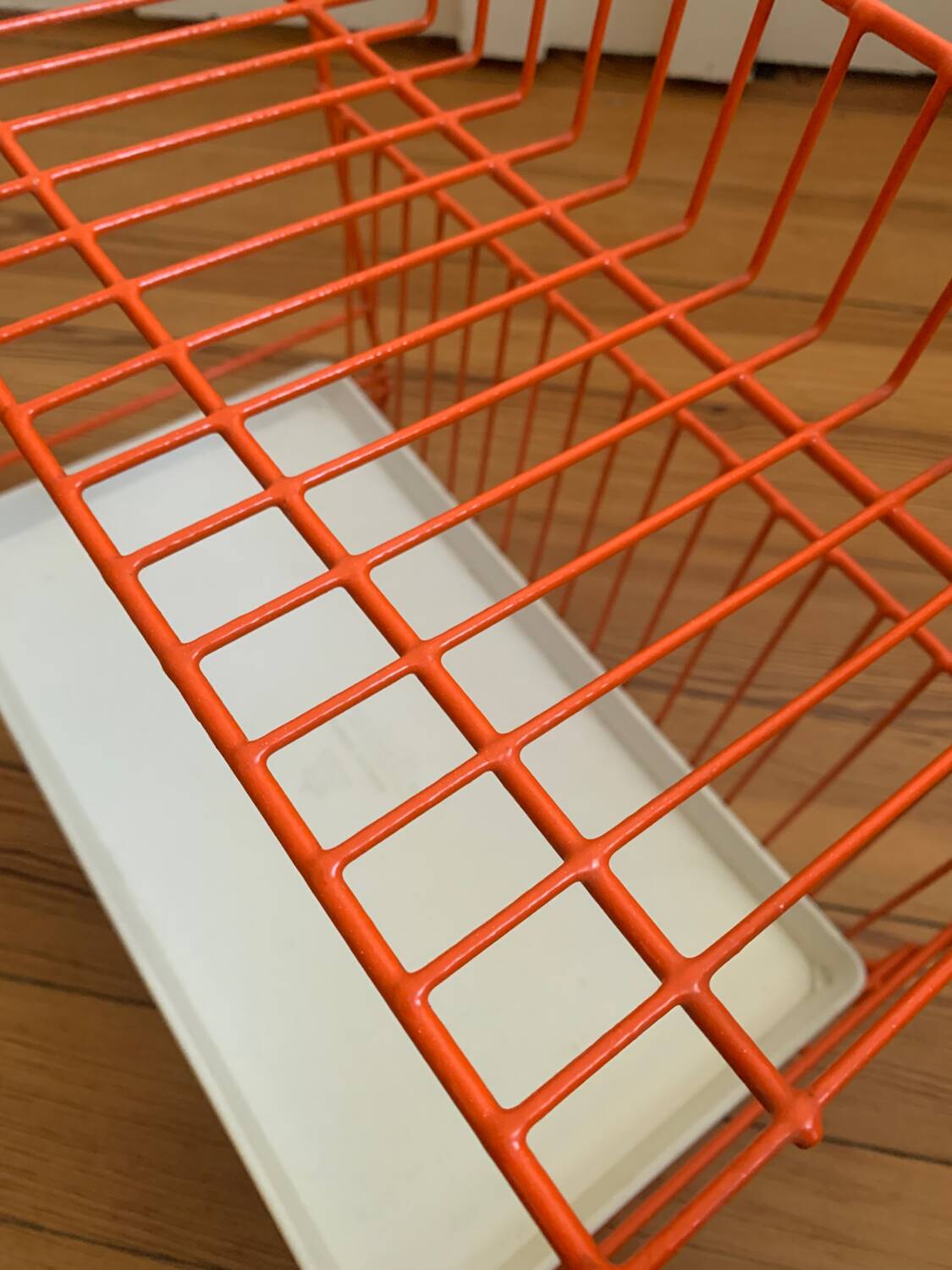 Authentic orange vintage metal drainer shelf from the Caddy brand