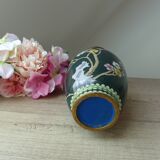 Vintage cloisonné green chinese vase with flower and bird pattern