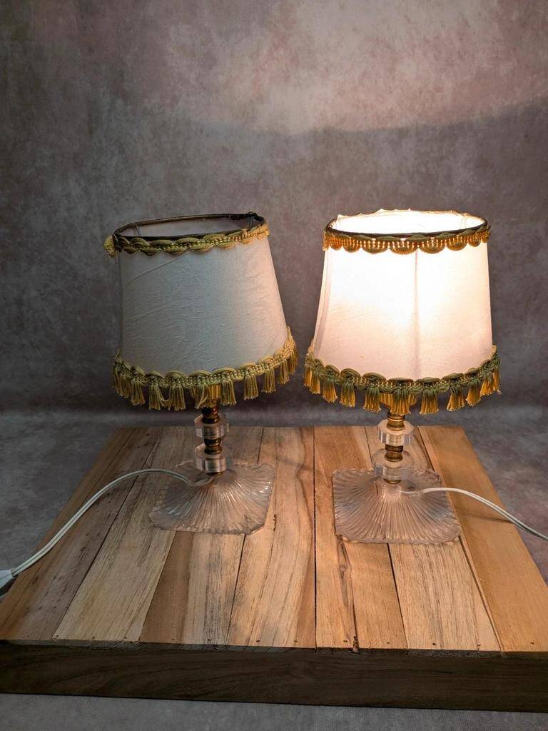 Pair of vintage lamps in plexiglass and gold metal