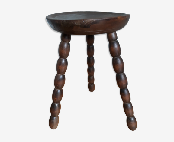 Tabouret tripode bois tourné façon bobine