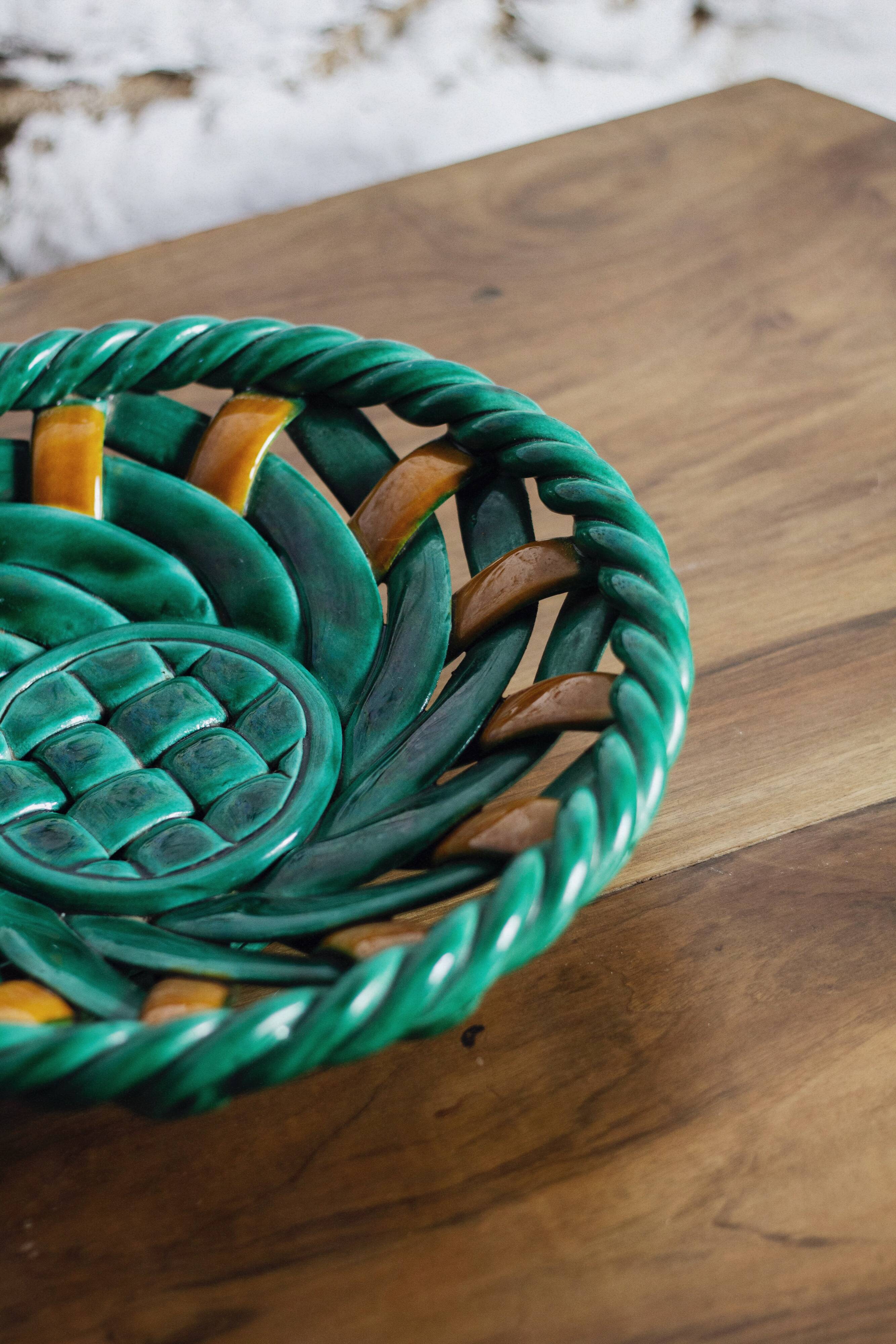 Woven ceramic fruit bowl or dish from Vallauris