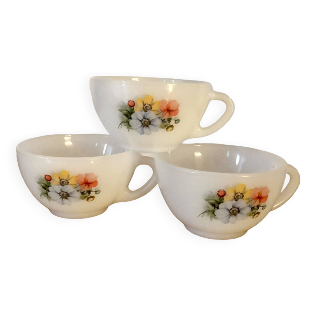 Lot De 3 Tasses à Thé Vintage Arcopal En Verre Borosilicate - Contenance 220ml, Couleur Blanche, Occasion