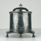 Antique silver biscuit box with silver plating by James Deakin & Sons, 1890s.