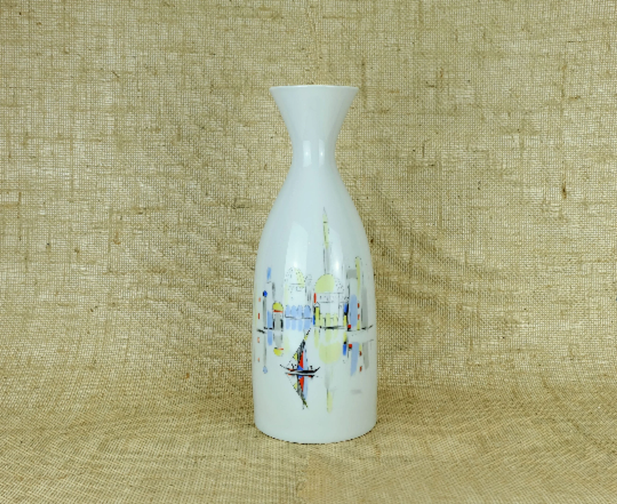 Porcelain vase hutschenreuther 1950s handpainted motif mediterranean city