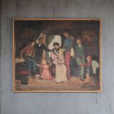 Painting signed Béchon-Sauzeau, oil on canvas, scene of characters.