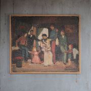 Painting signed Béchon-Sauzeau, oil on canvas, scene of characters.