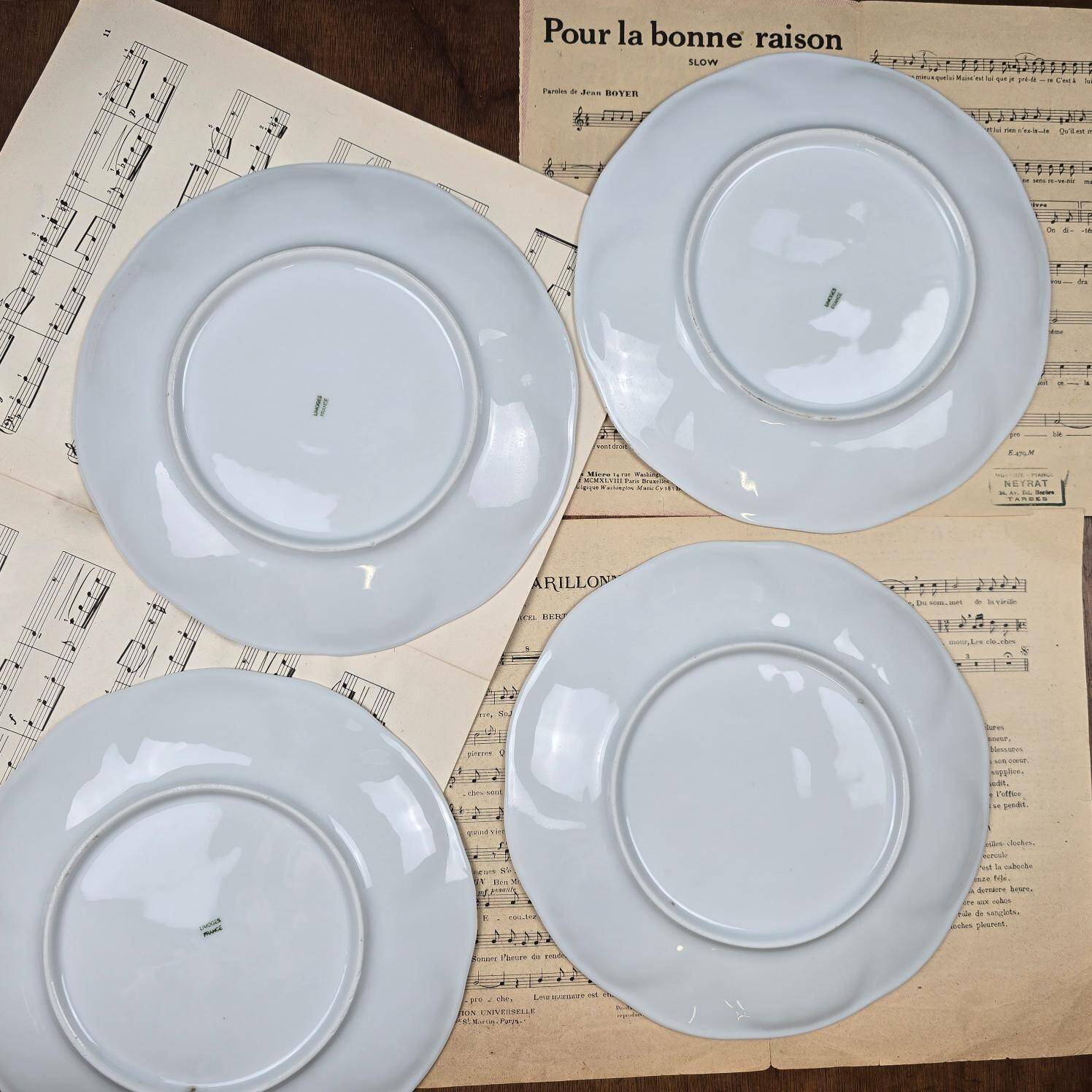 Set of 4 vintage Limoges porcelain oyster plates from France