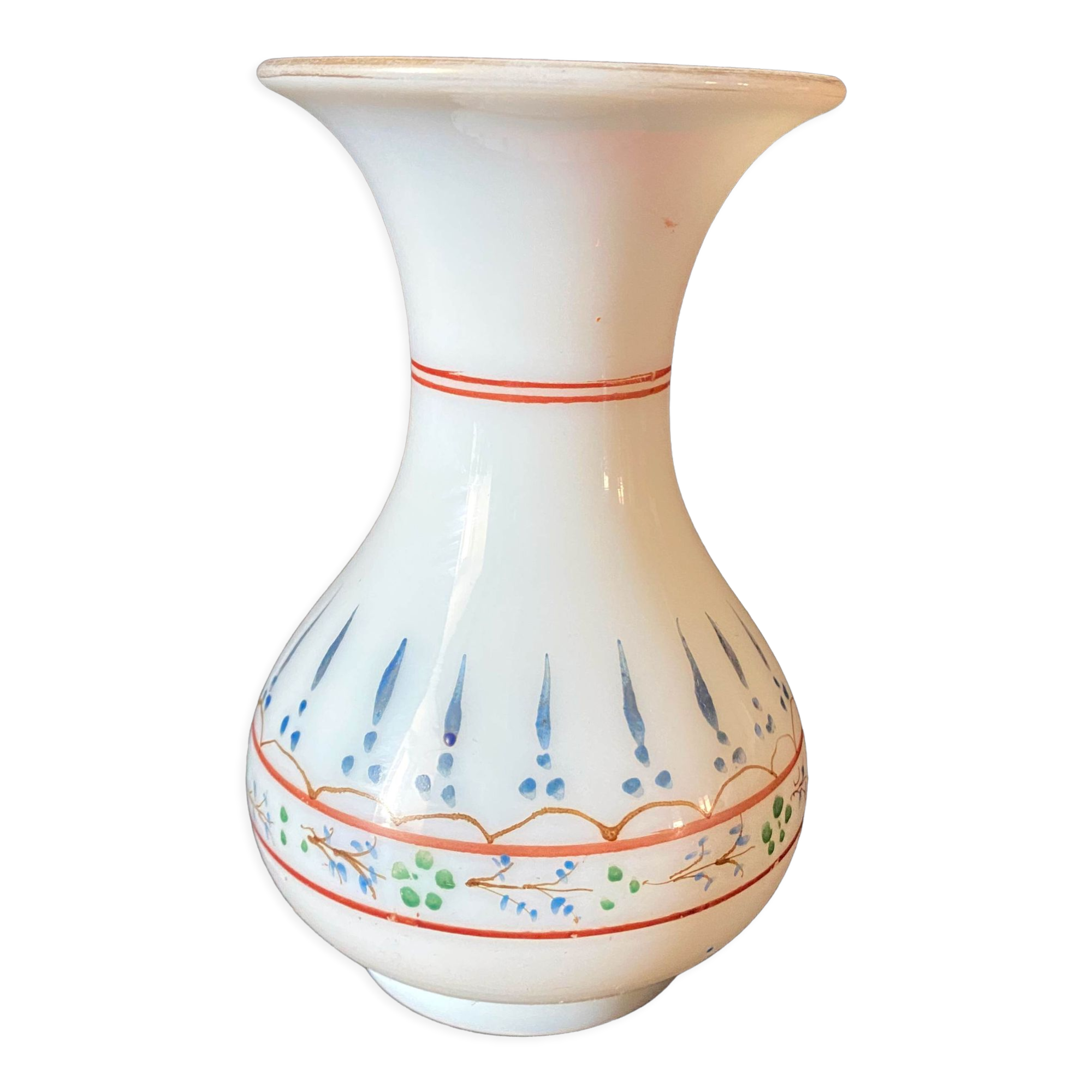 Baluster vase in opaline real enamelled decorations nineteenth century