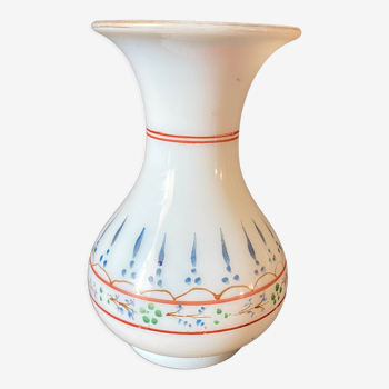 Baluster vase in opaline real enamelled decorations nineteenth century