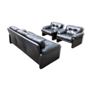 Canapé en cuir noir avec deux