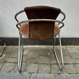 6 chaises design vintage chrome et daim