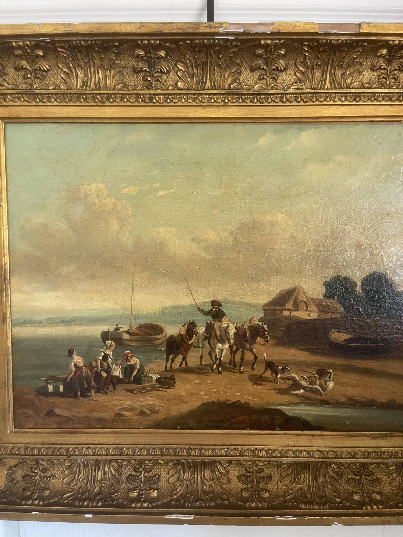 Old Painting French School Marine Port 19th Century Gaultier