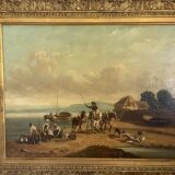 Old Painting French School Marine Port 19th Century Gaultier