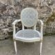 White and blue caned medallion armchair Louis XVI