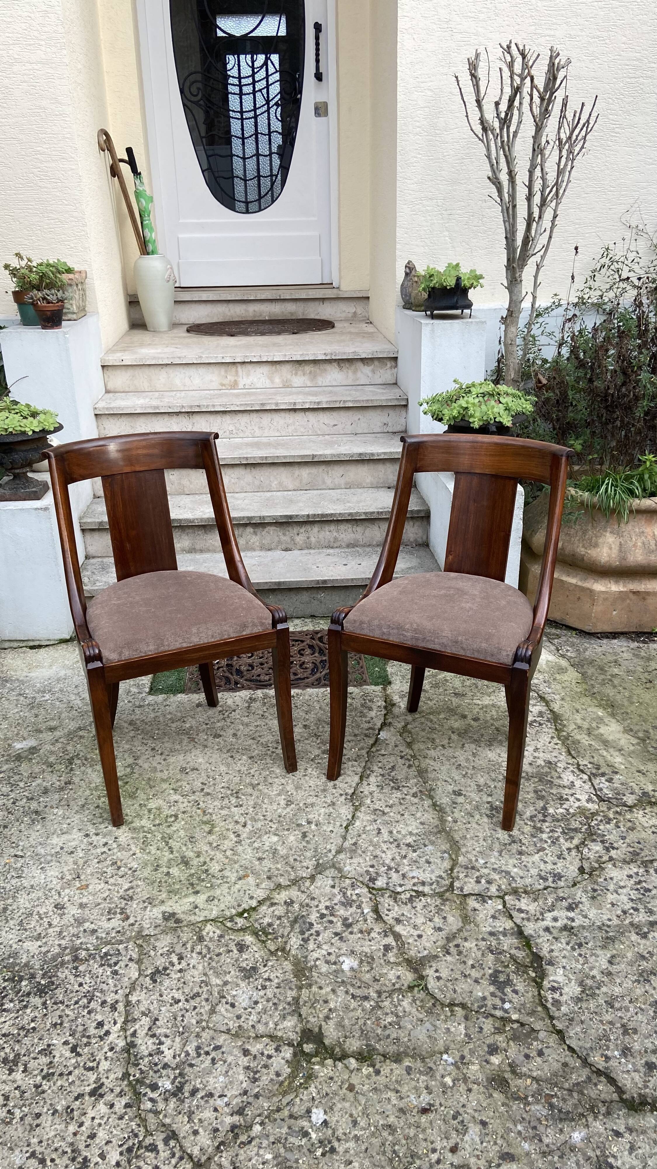 Pair of Empire style gondola chairs