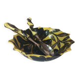 Vallauris salad bowl and serving utensils, signed Fase