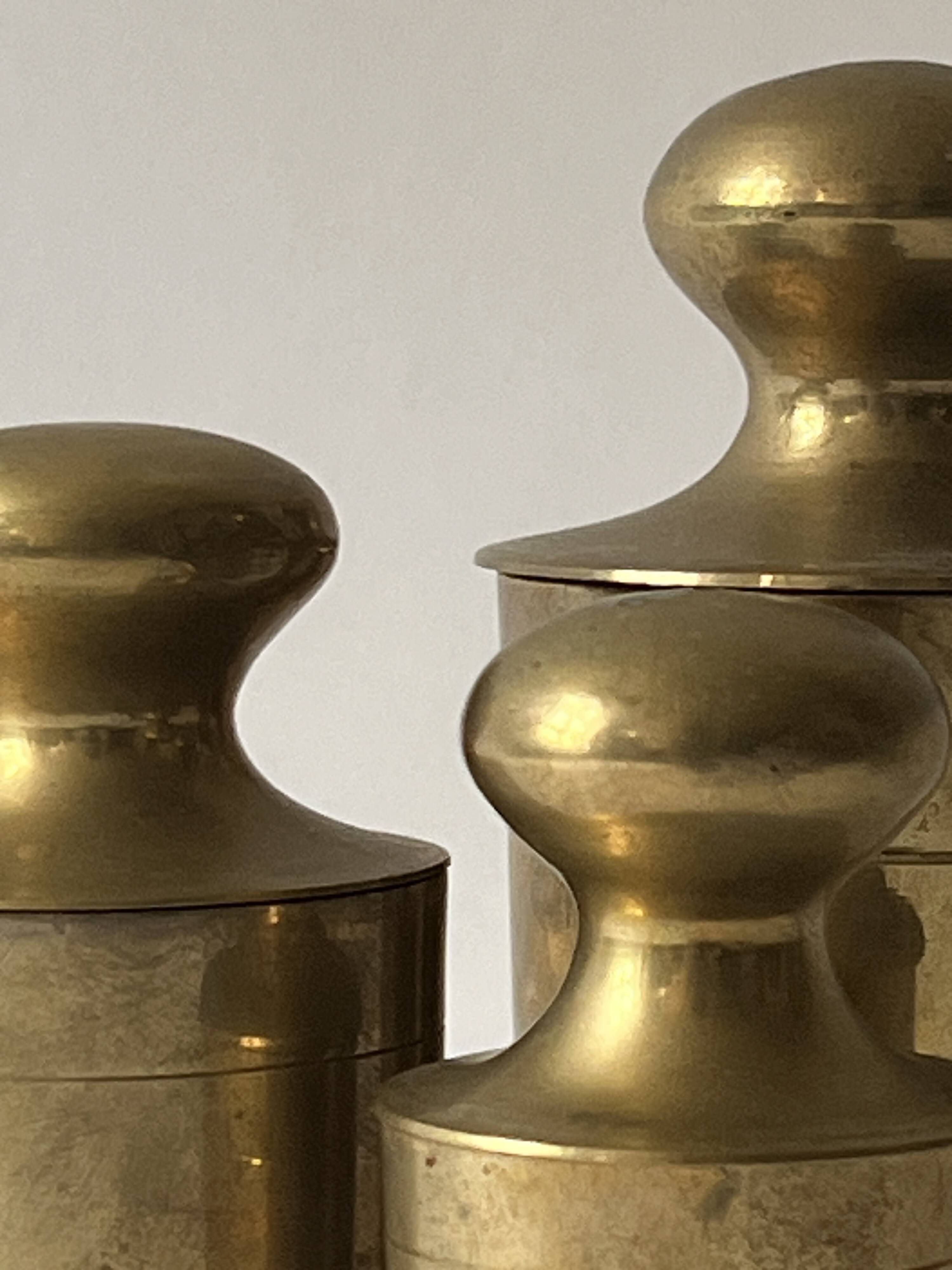 Set of 3 vintage boxes with genuine brass lids, 1950s.