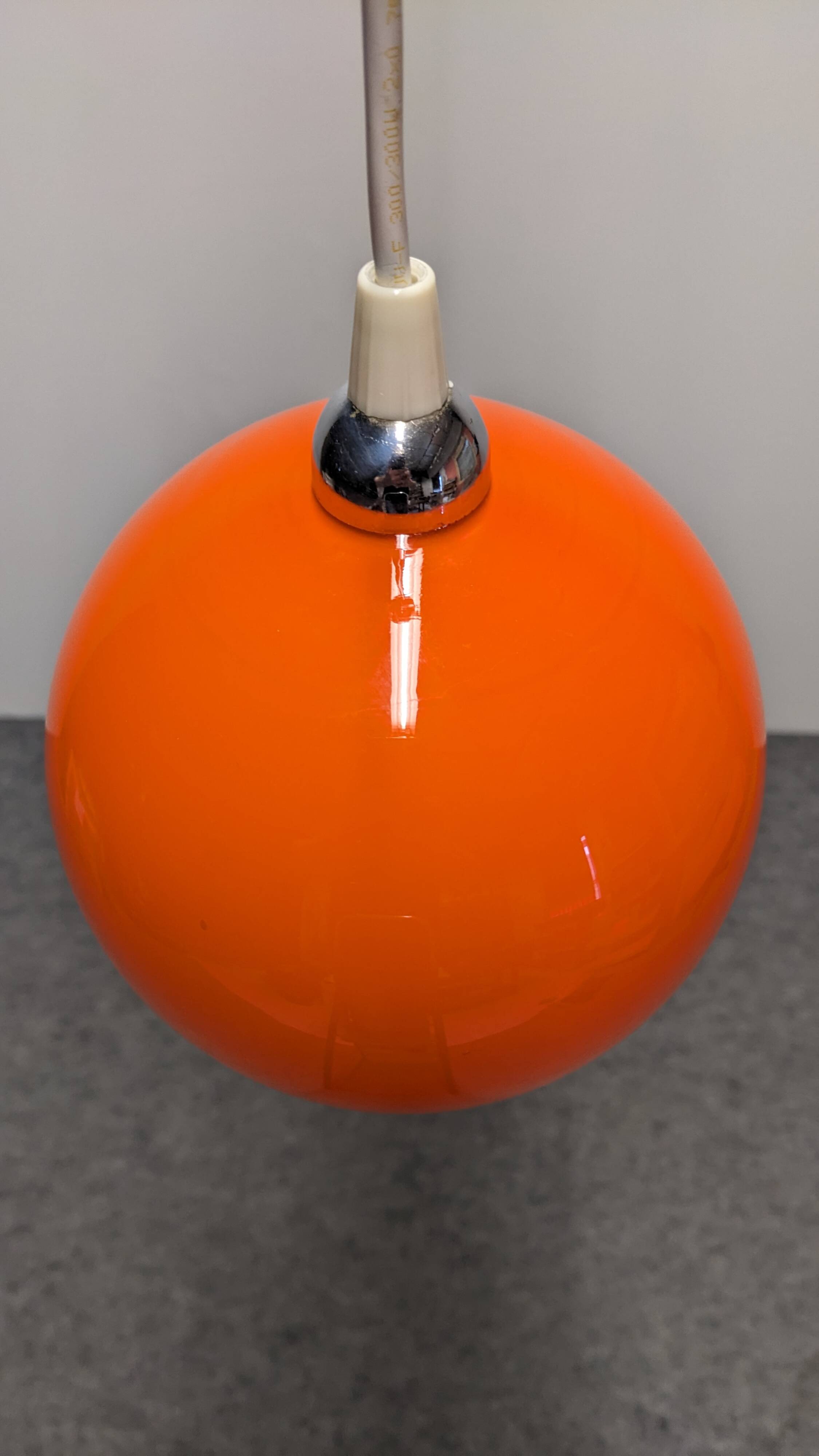 Orange opaline ball pendant light, 1960s-70s