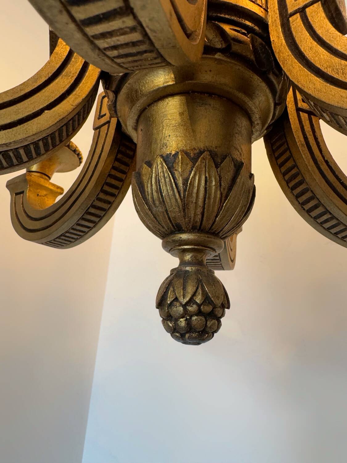 60s carved wood candle chandelier