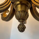 60s carved wood candle chandelier