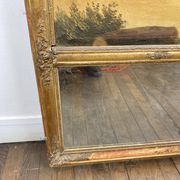 19th century gilded wooden trumeau with romantic scene - 69cm x 140cm