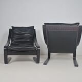 Paire de fauteuils scandinaves avec coussins en cuir, années 1970