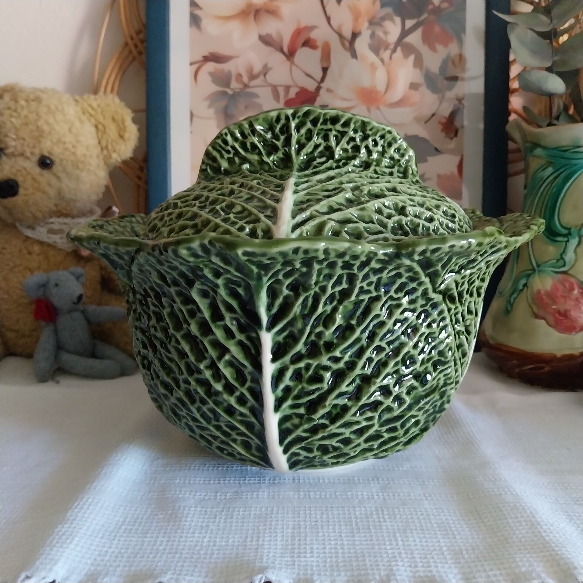 Large soup tureen in the shape of a cabbage.