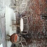 Ensemble salon fauteuils canapé, table et couturière en rotin vintage