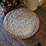 Grand plafonnier ou applique vintage en verre moulé teinté avec décor de fleurs