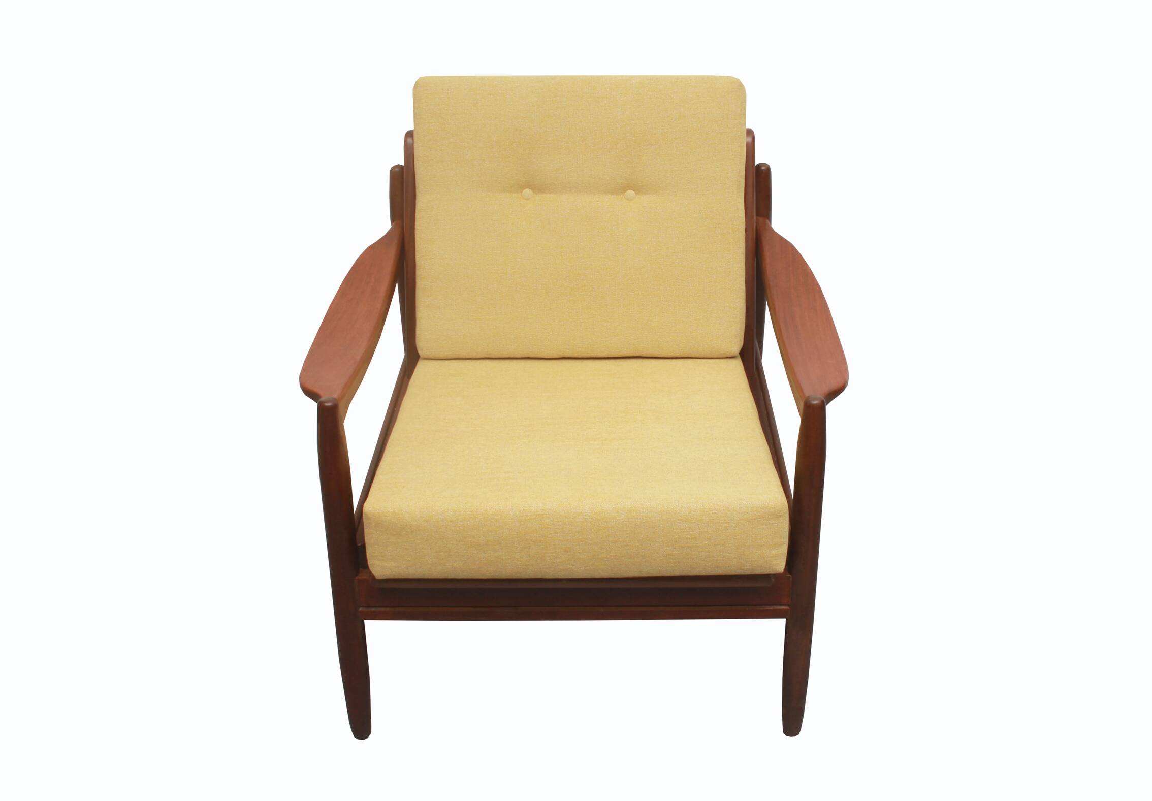 Fauteuil années 1960 jaune pâle, coussins neufs