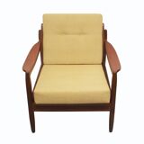 Fauteuil années 1960 jaune pâle, coussins neufs