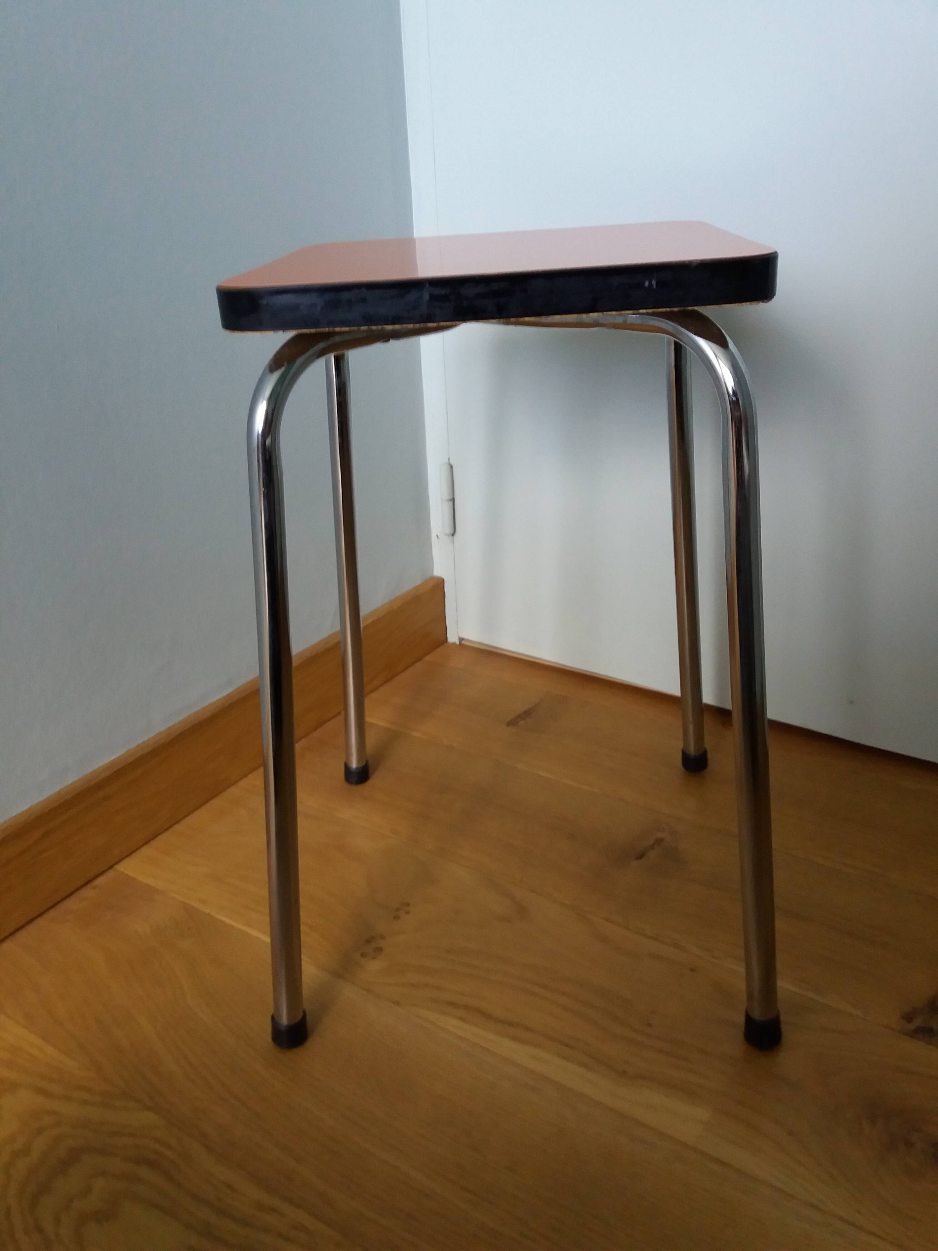 Chrome metal and orange formica stool