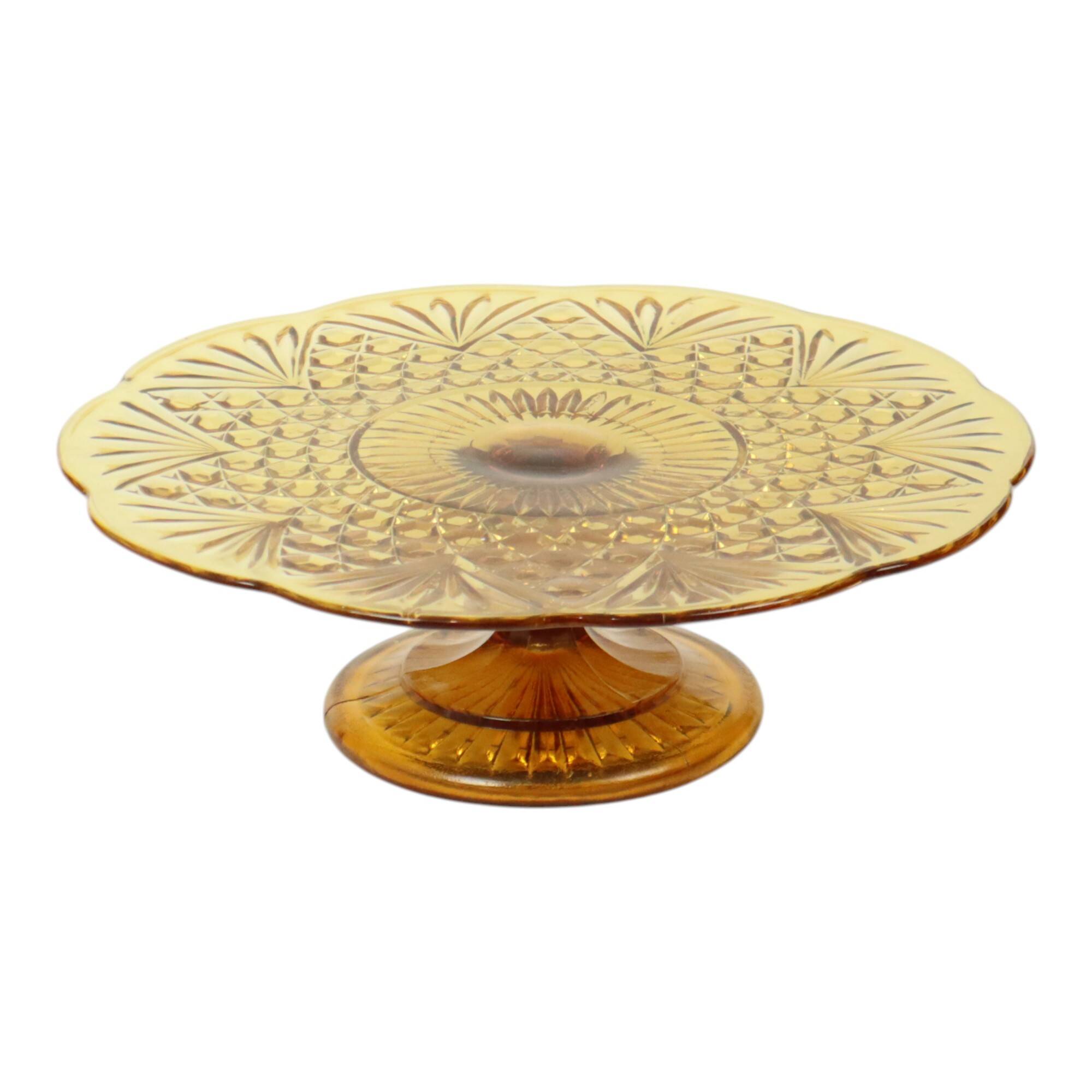 Art Deco Amber Cake Stand Depression Glass 33cm