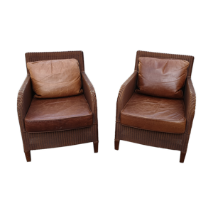 Paire de fauteuils rotin