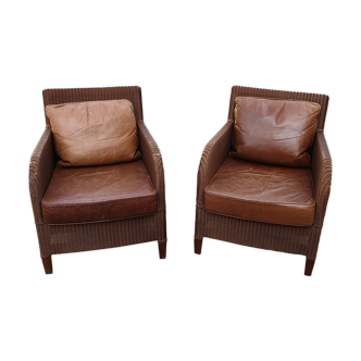 Pair of rattan and leather armchairs Vincent Sheppard