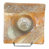 Glazed and sculpted stoneware catchall, signed vintage.