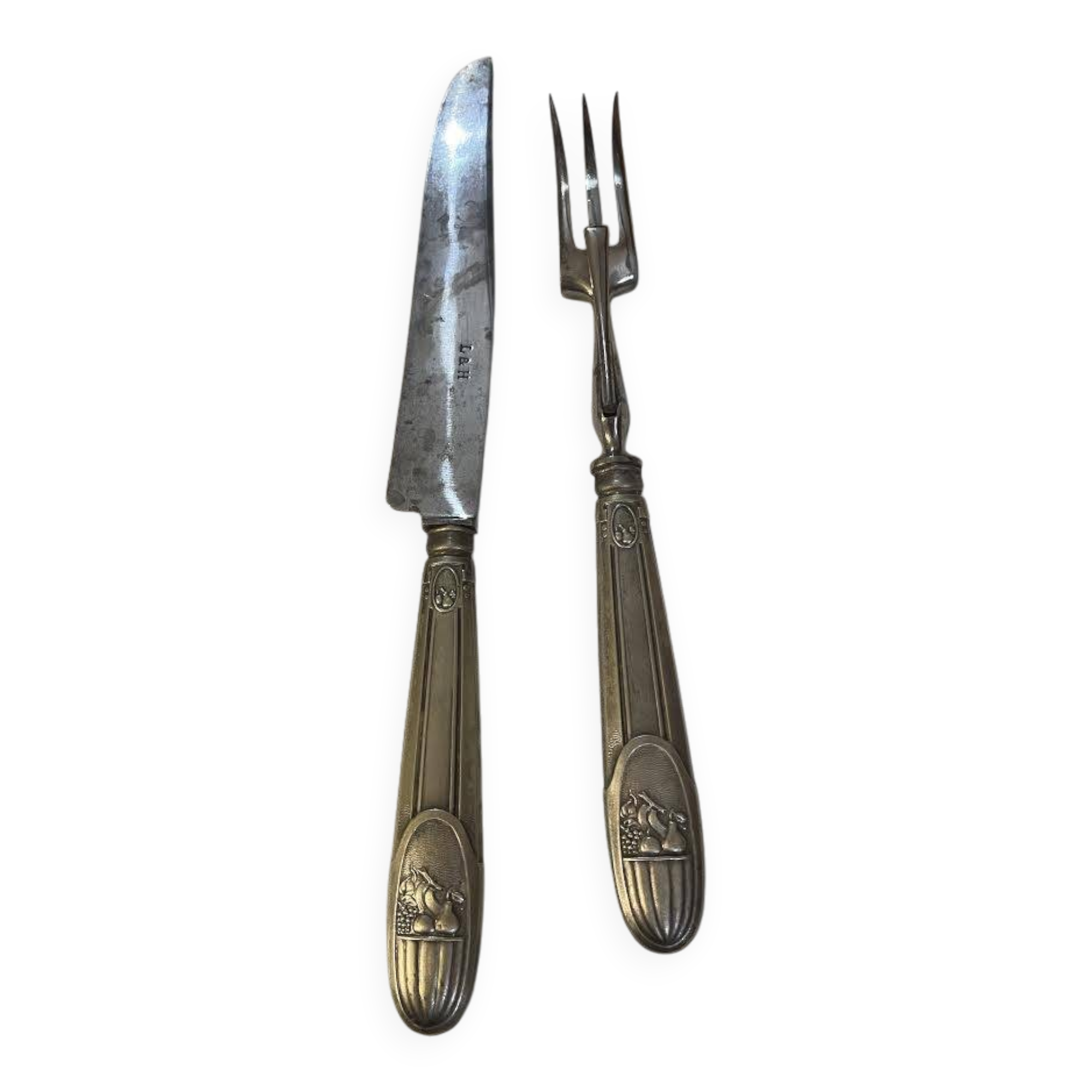 Art Deco silver and steel carving set L and H