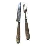 Art Deco silver and steel carving set L and H