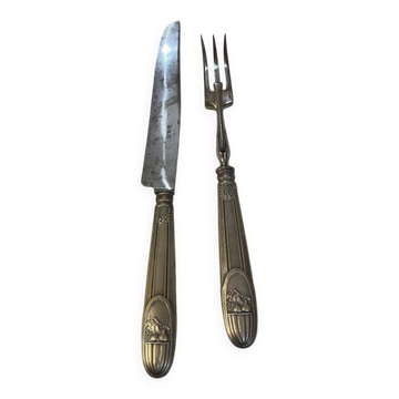 Art Deco silver and steel carving set L and H