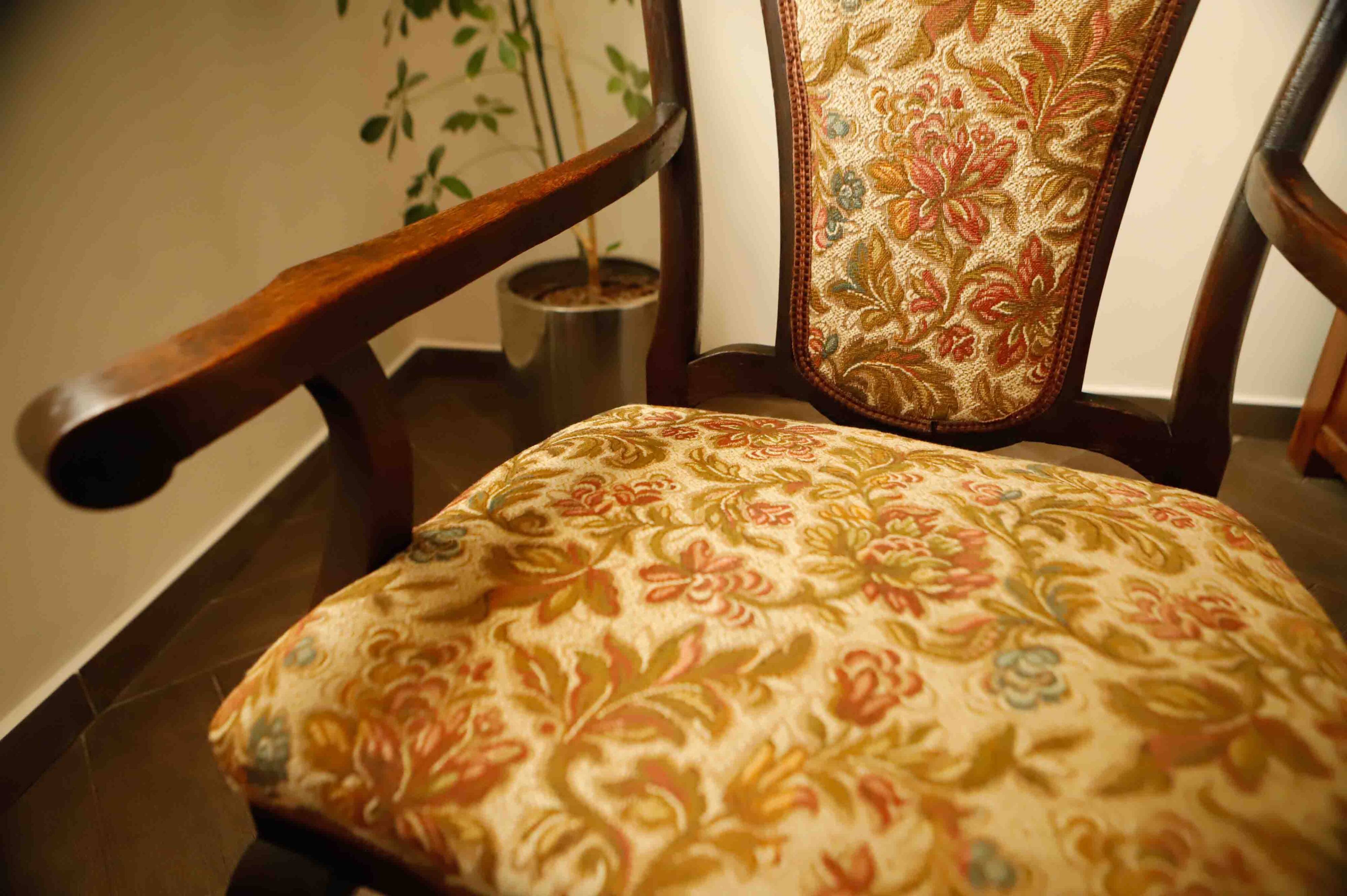 Antique Queen Anne Revival Carver Armchair with Floral Tapestry Upholstery