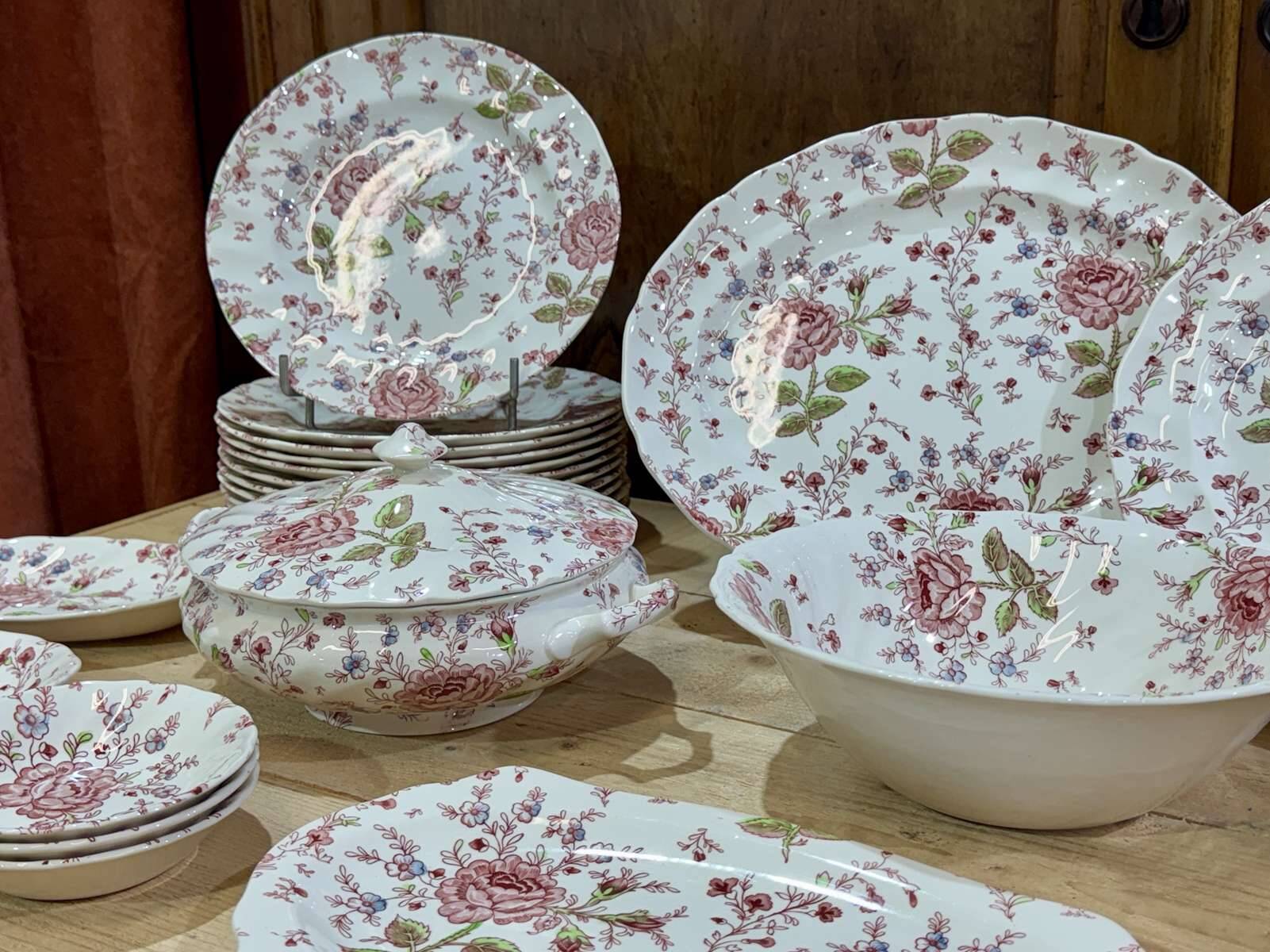 English porcelain service by Johnson Bros model Rose Chintz.