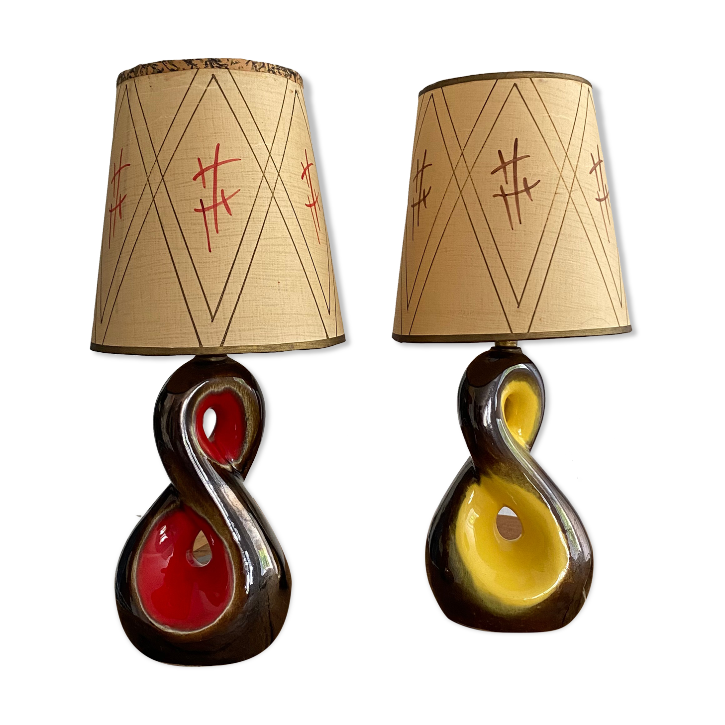 Pair of ceramic lamps freeform vintage 50s
