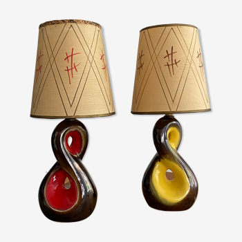 Pair of ceramic lamps freeform vintage 50s