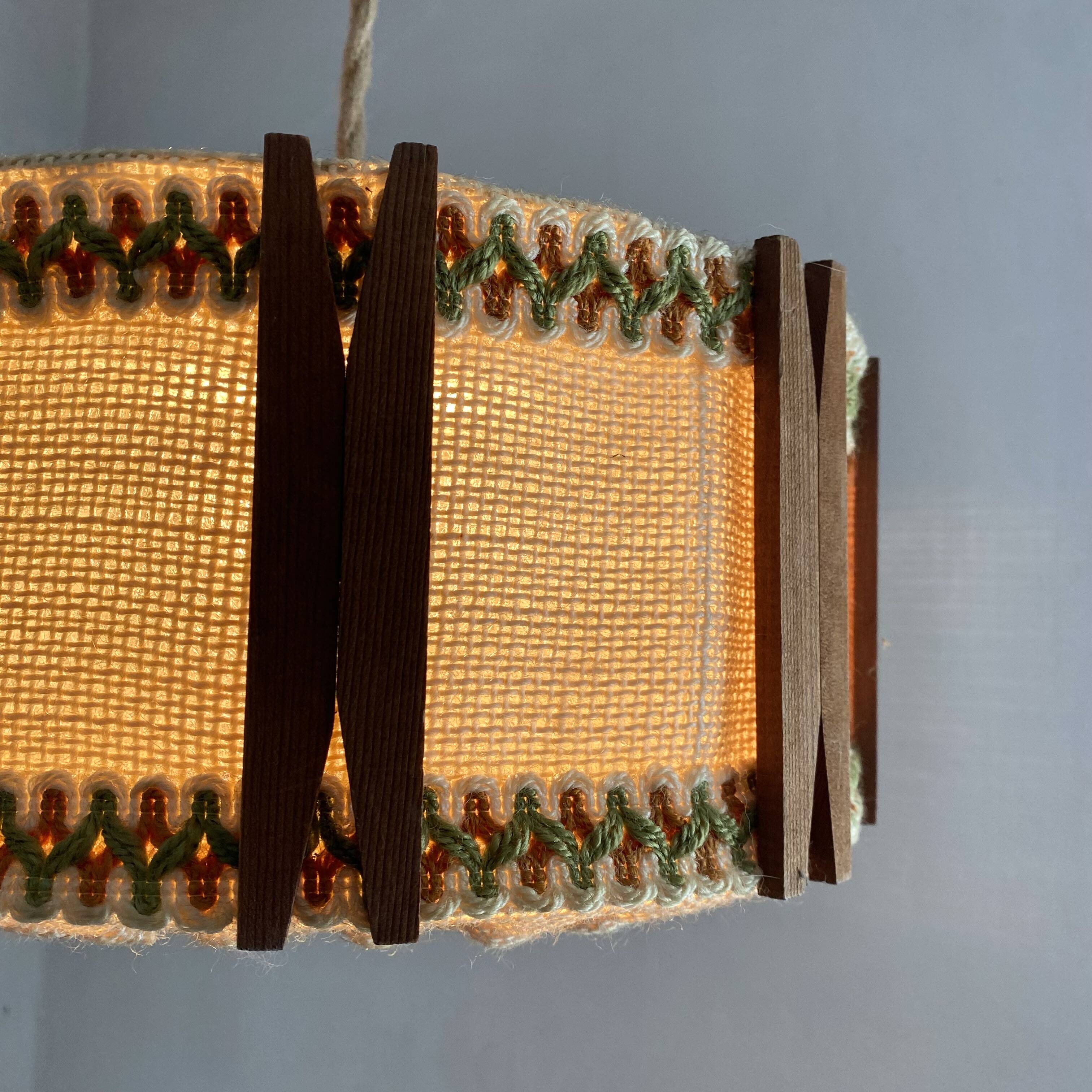Abat jour scandinave à suspendre en bois et jute