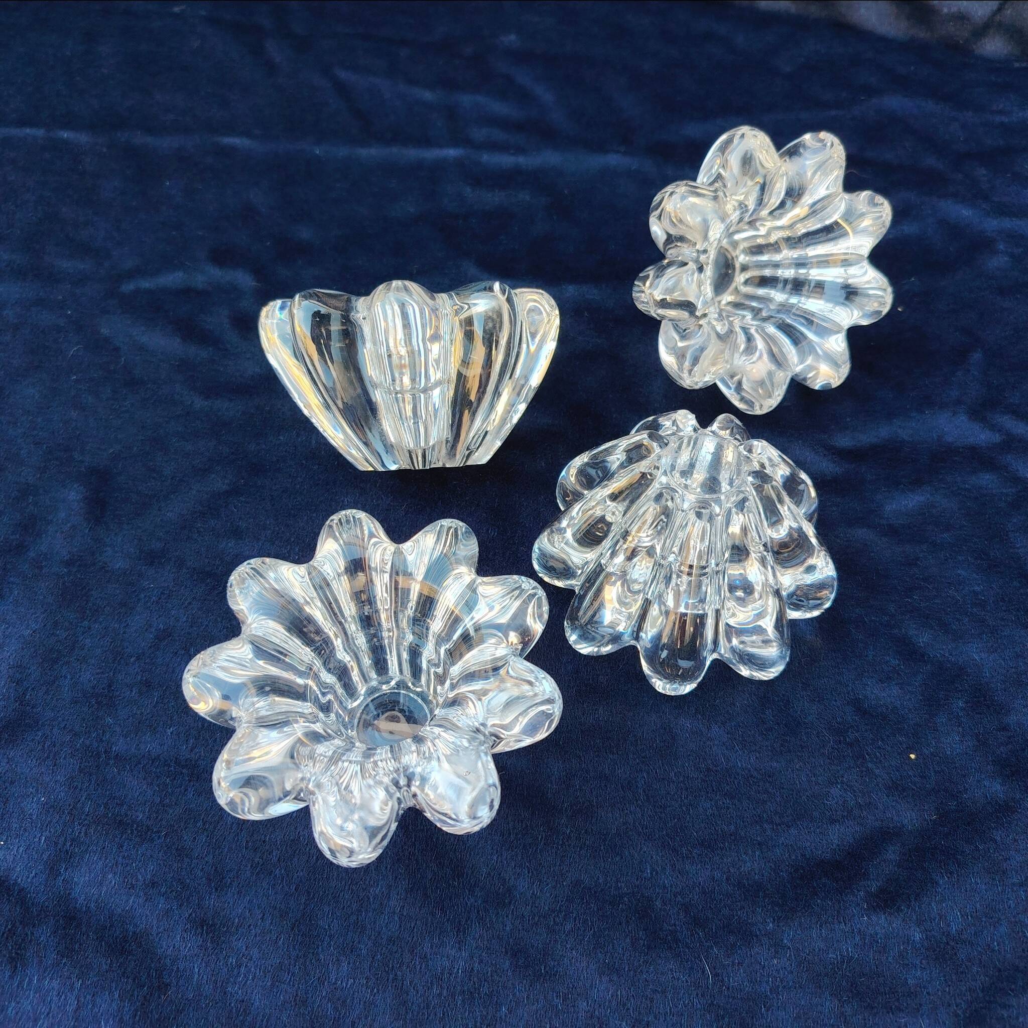 4 vintage crystal candlesticks, flower shape