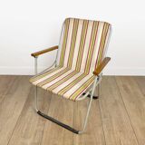 Vintage children's folding armchair in metal and striped canvas